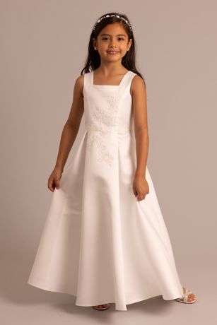 DB Studio Satin Appliqued A-Line Flower Girl Dress
